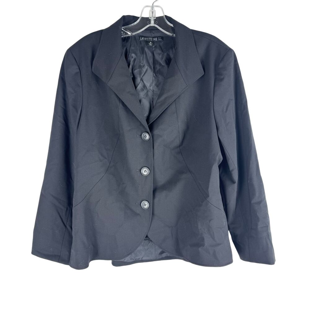 Lafayette 148 Virgin Wool Three Button Blazer Lined Black Size 14